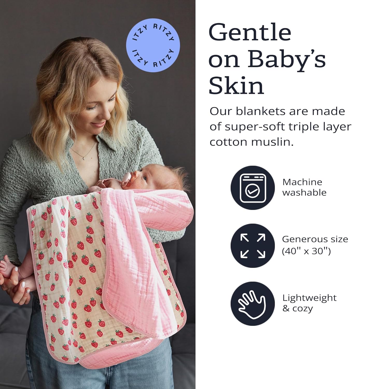 Itzy Ritzy Baby Blanket – Soft Cotton Muslin Multi-Use Blanket - Can Be Used as a Tummy Time Mat