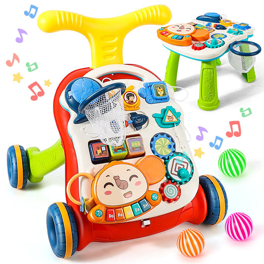 TOY Life 3-in-1 Baby Push Walker & Activity Center, 12+ Months, Red