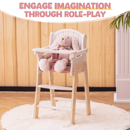 ROBOTIME Wooden Baby Doll High Chair for 18 Inch Dolls, Pink