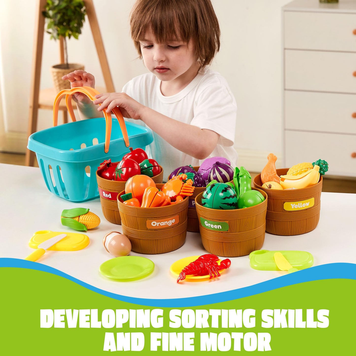 JOYIN Learning Toys Play Food Set for Toddlers, Cutting Food for Preschool Activities, Play Kitchen