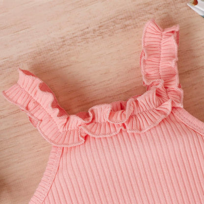 fhutpw Baby Girl Clothes Summer Cute Outfits 3 6 12 18 Months Spaghetti Strap Romper & Floarl Shorts Sets