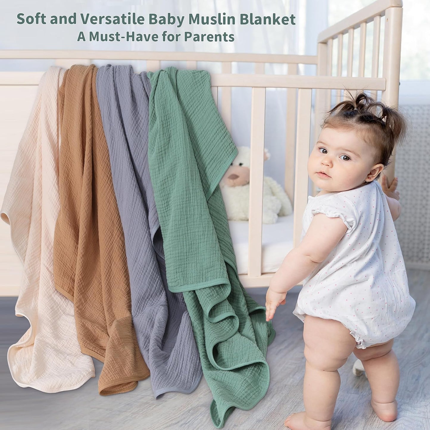 Muslin Swaddle Blankets for Newborn, 2 Pack Breathable Soft Receiving Blanket, Large 41 x 41 inches