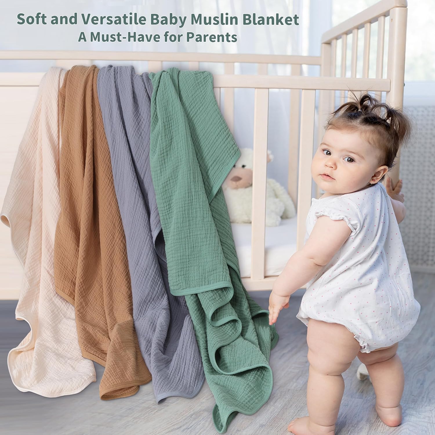 Muslin Swaddle Blankets for Newborn, 2 Pack Breathable Soft Receiving Blanket, Large 41 x 41 inches
