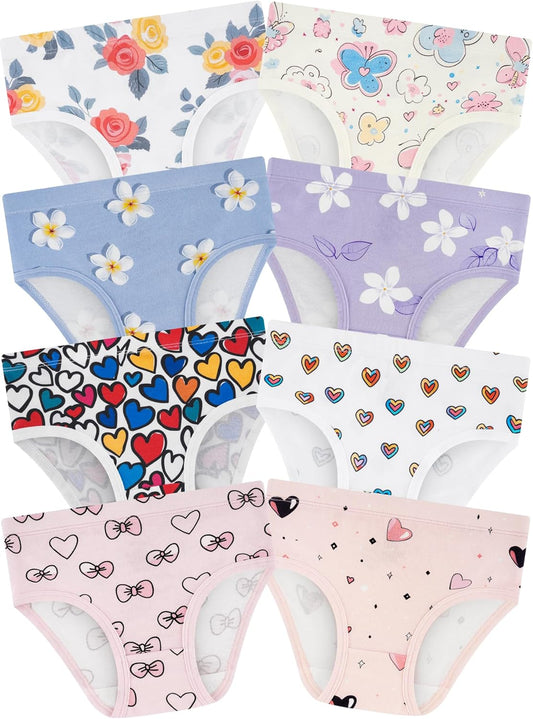 Girls' Underwear,Soft Cotton Tagless Panties for Toddlers' & Little Kids Comfort,Breathable Briefs,8-Pack