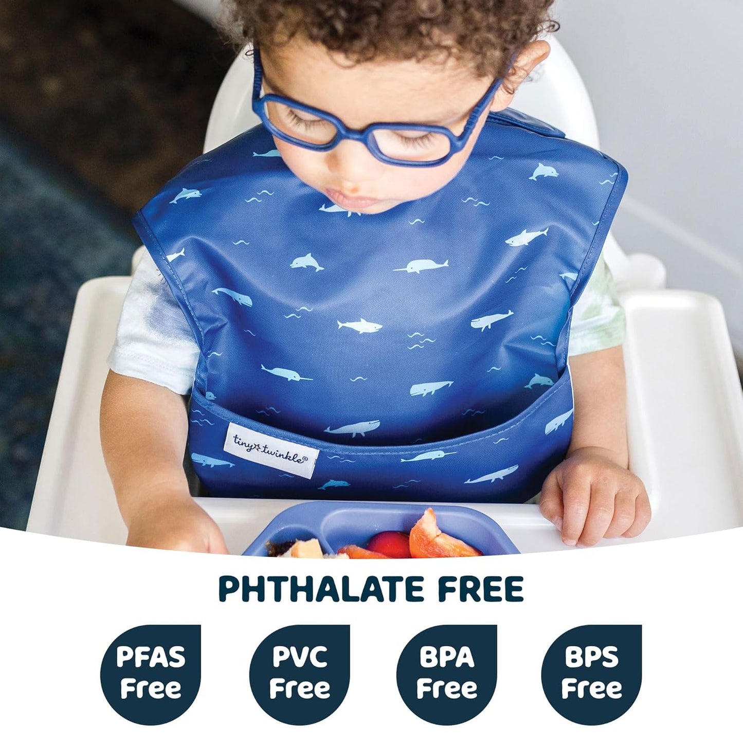 Tiny Twinkle Mess Proof Baby Bibs for Eating - Waterproof, Wipeable Bibs - Toddler Bibs - Travel