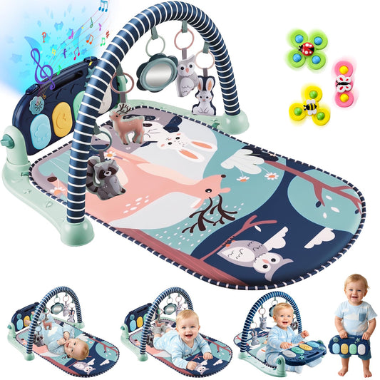 Joryuek Baby Play Mat, Tummy Time Mat with Piano Music and Lights, Baby Activity Play Gym with