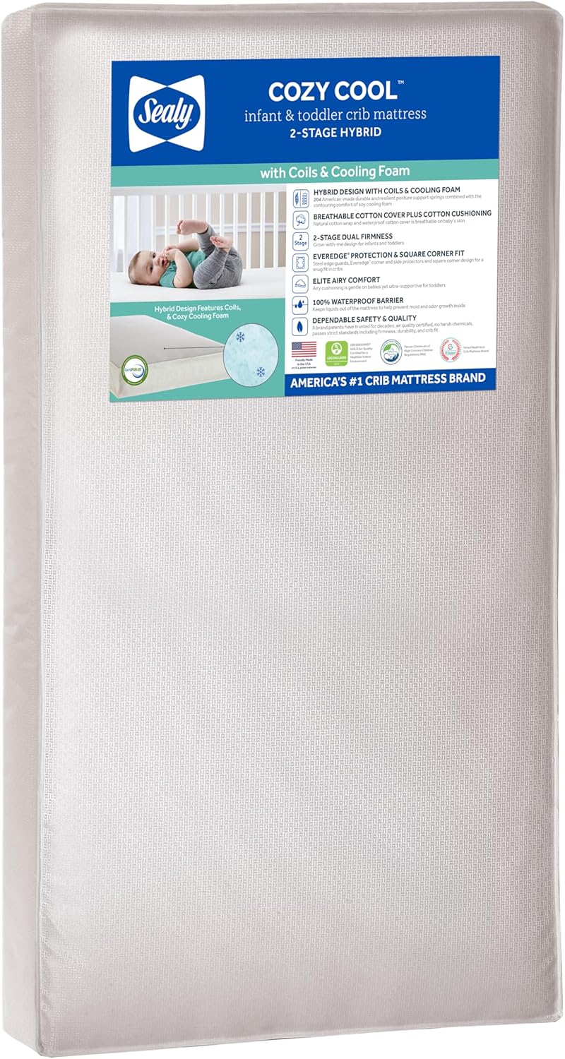 Sealy Baby Cozy Cool Hybrid Breathable Crib Mattress, GREENGUARD GOLD Certified, Made in USA