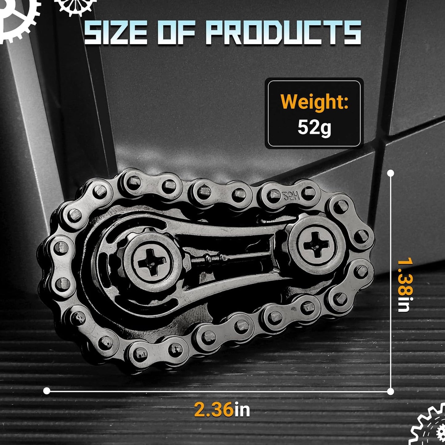 Cool Sprockets Fidget Bike Chain Hand Roller for Anxiety Relief, Assemble Fidget Spinner Ring Toy for Gift, Metal Fingertip Spinning Sensory Toy for Adult Kid 4-8 8-12