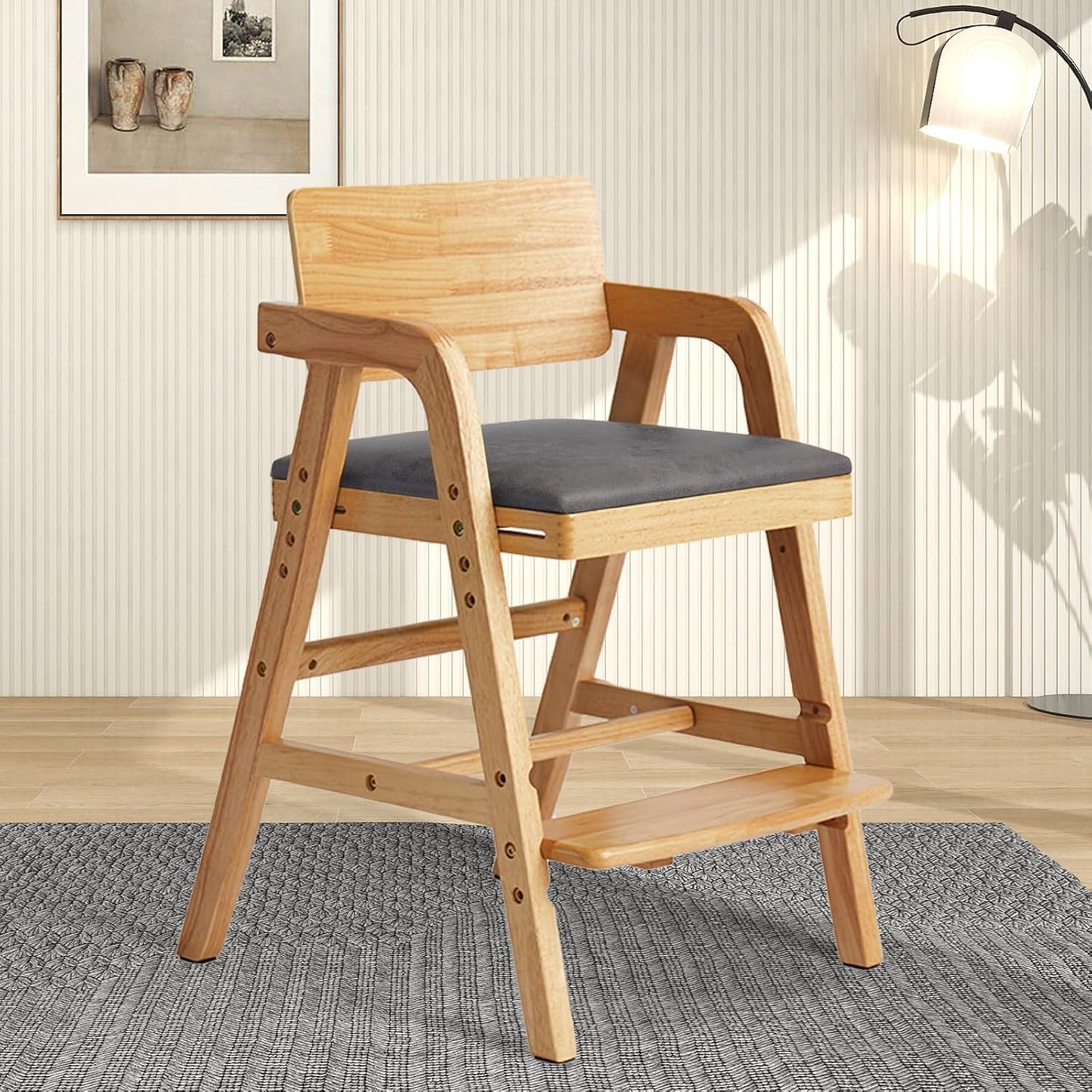 Solid Wood High Chair for Toddlers to Teens, Adjustable Height Toddler Dining Chair, Easy to Clean