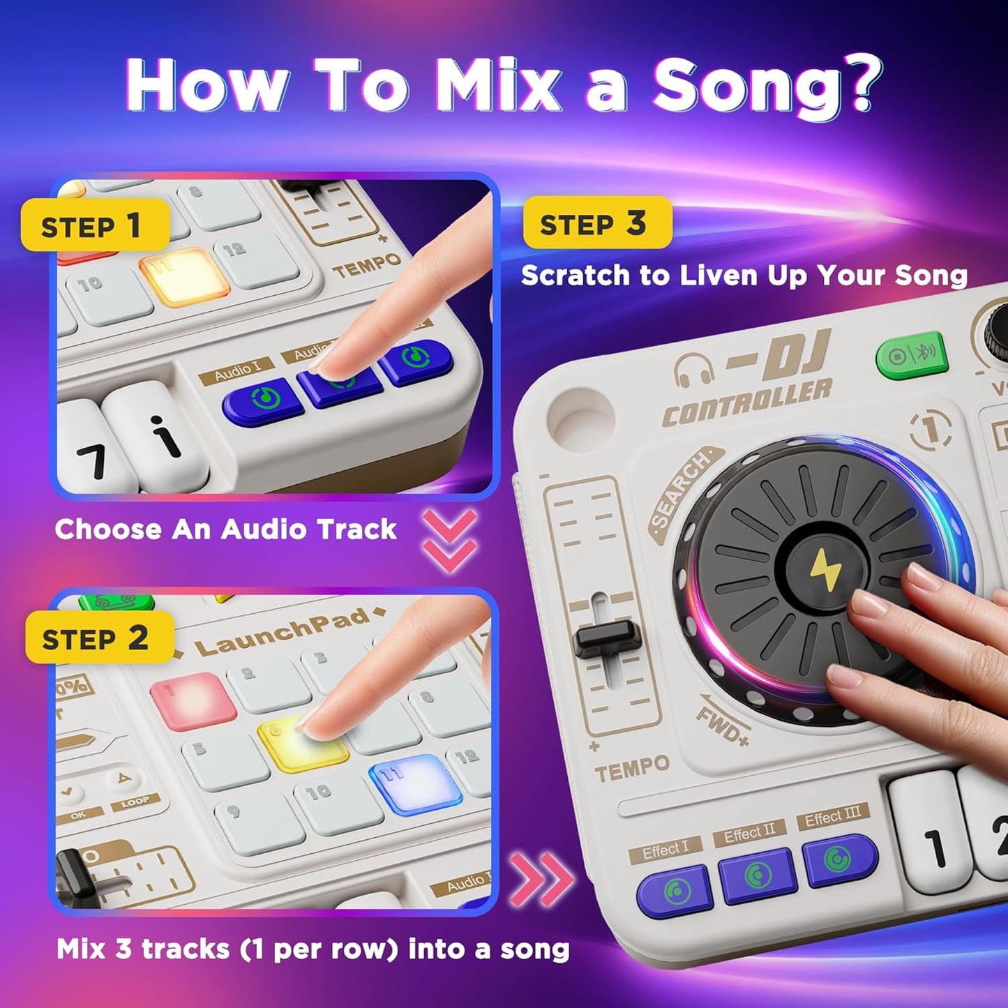 iPlay, iLearn Kids DJ Mixer Toy, Toddler Musical DJ Turntable W/Lights Sounds, Electronic Piano Instrument Playset W/Karaok Microphone, Birthday Party Gift for 3 4 5 6 Years Old Boys Girls Children