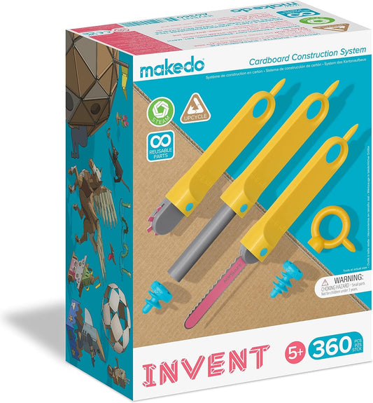 Makedo Invent | Upcycled Cardboard Construction Toolkit in Large Toolbox (360 Pieces) | STEM + STEAM Educational Toys for Classroom Learning | Resuable Tools for Boys and Girls Age 5+