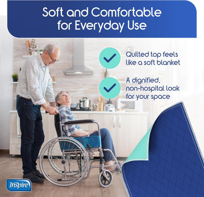 Inspire Waterproof Chair Pad, Dark Colored to Hide Stains, 18 x 24 – Quilted, for Incontinence Washable, for Adults and Kids Reusable Underpad