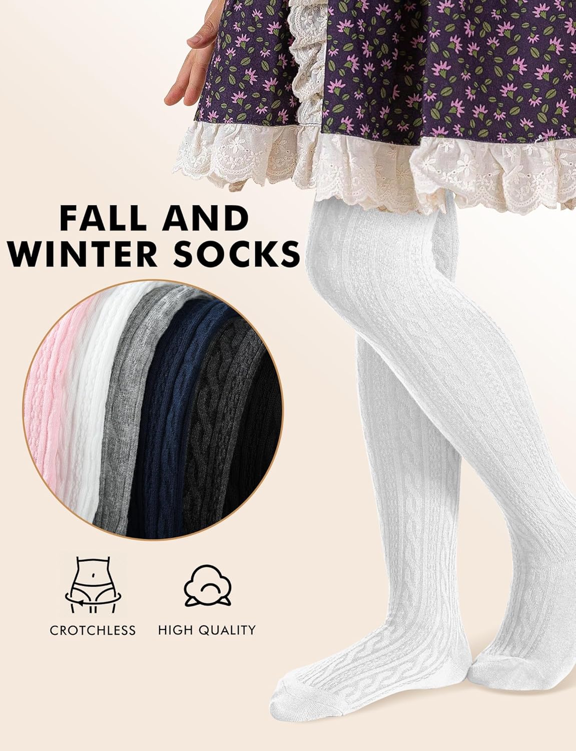 Baby Girls Tights Cable Knit Toddler Leggings Winter Solid Cotton Tights School Stockings 2 Pack 2T-12 Years