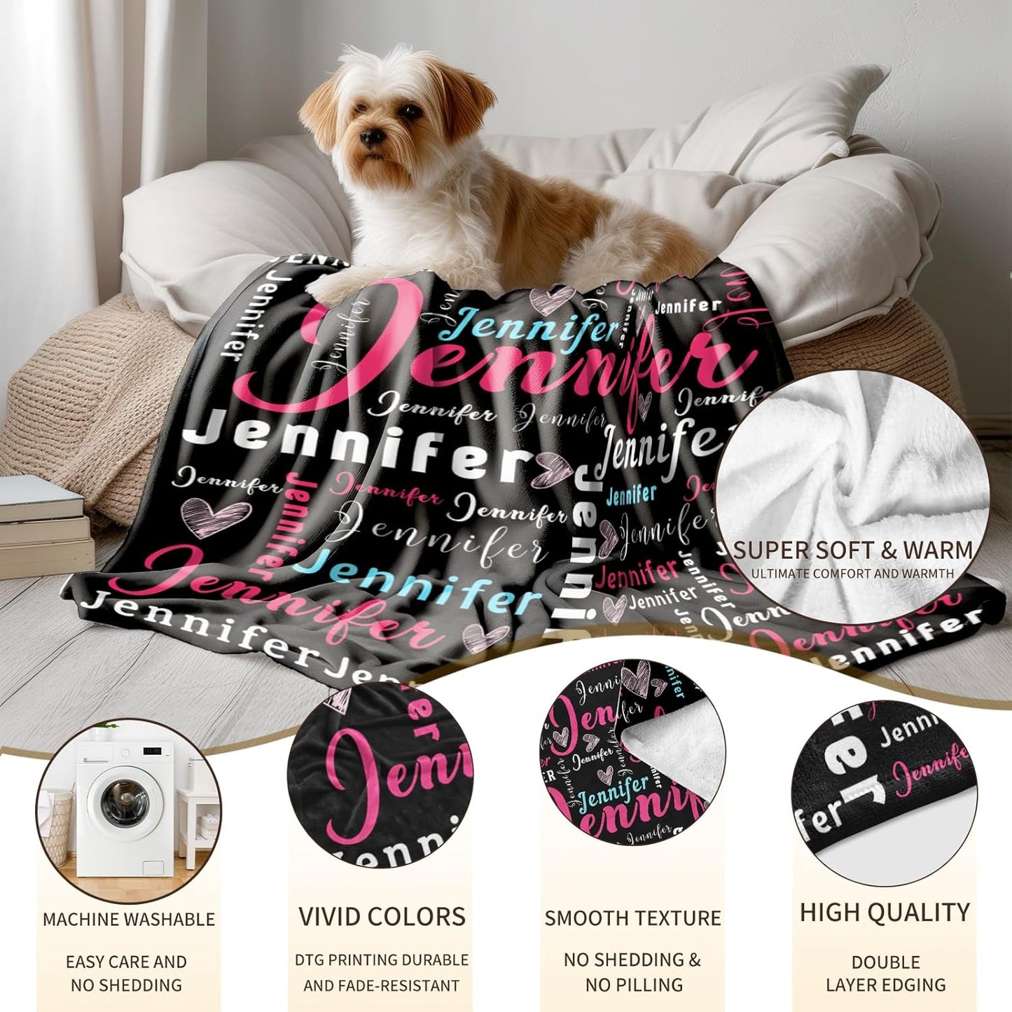 Ship Next Day, Custom Name Blanket - Printed in USA, Personalized Baby Blankets for Girls, Baby