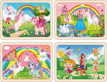 Puzzles for Kids Ages 4-6, 4 Pack Wooden Jigsaw Puzzles 24 Pieces The Castle Puzzle Preschool Educational Learning Toys Set for Boys and Girls