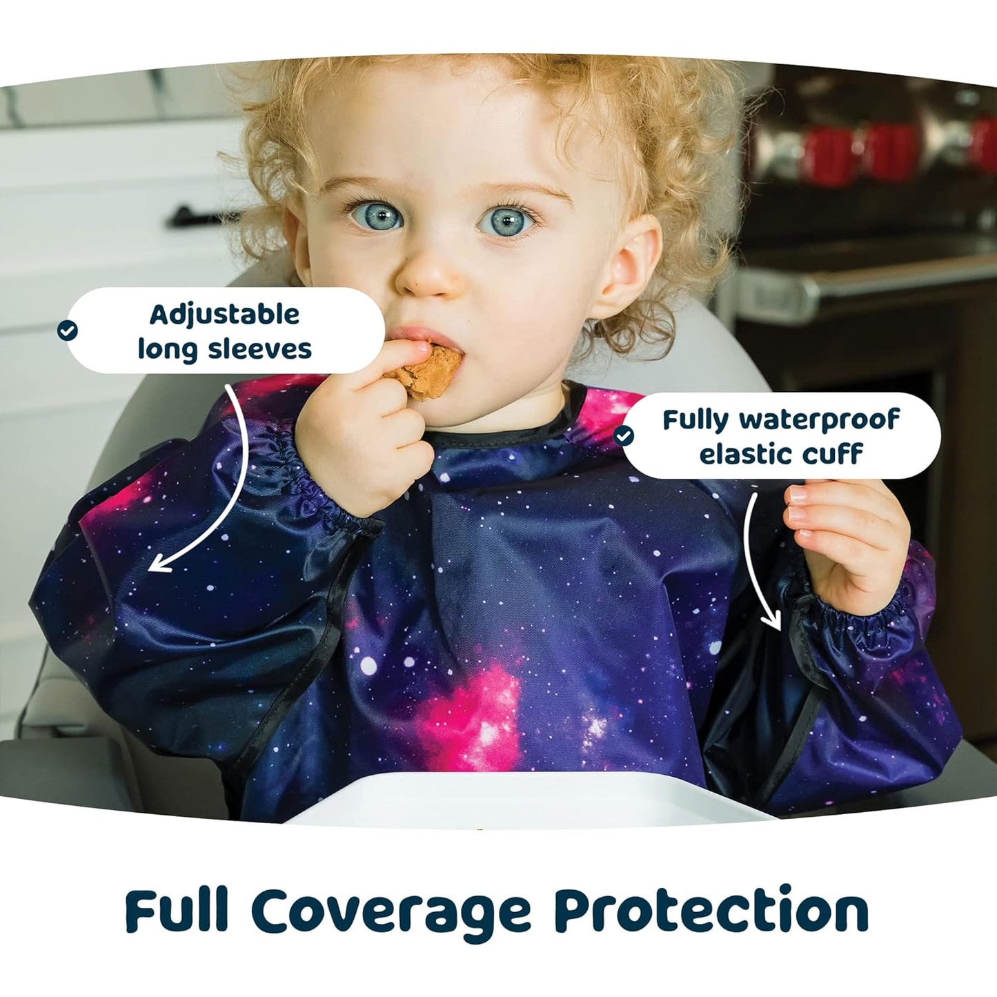 Tiny Twinkle Mess Proof Baby Bib,Waterproof Smock Baby Bib for Eating,Machine Washable Long Sleeve Bib,Baby Led Weaning,Toddler Bib,BLW Supplies(Floral Blue, Small 6-24 Months)