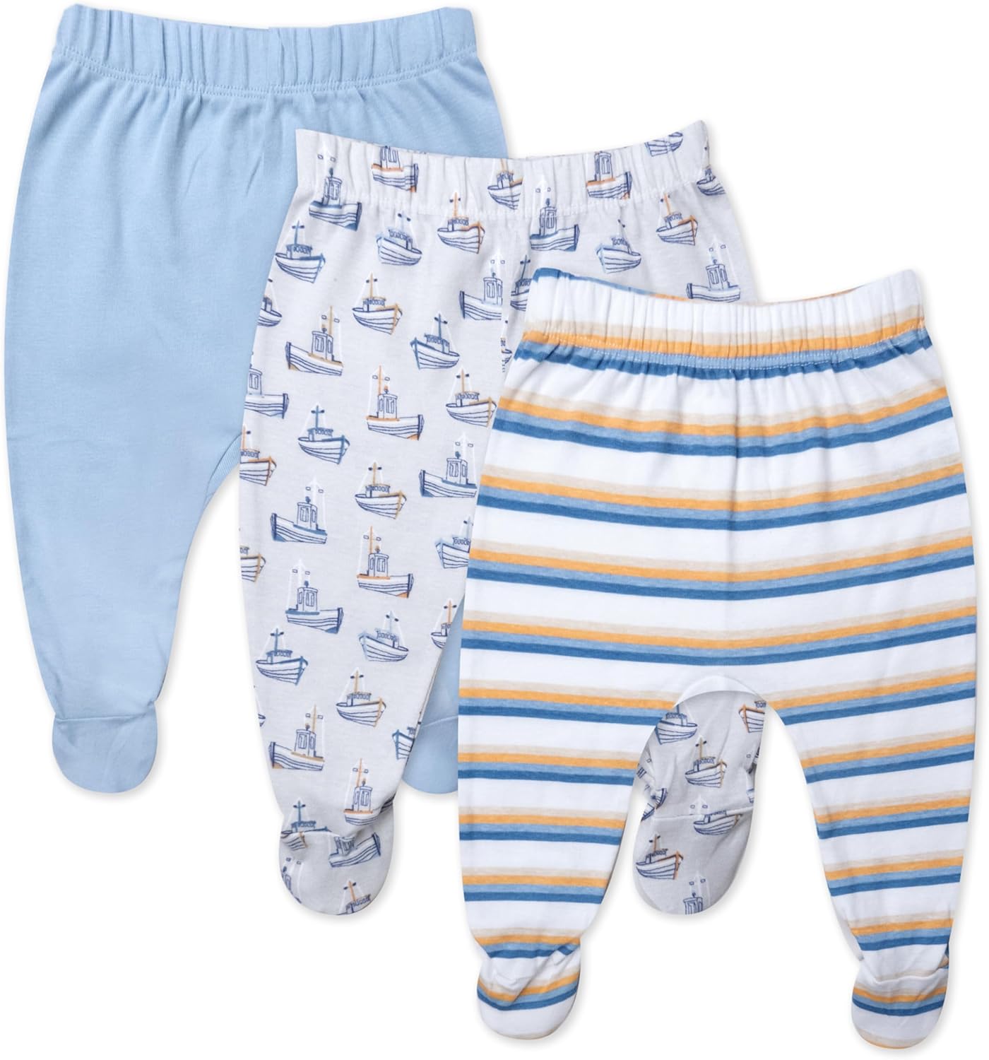 HonestBaby 3-pack Footed Pants Roomy Fit Pull on Bottoms 100% Organic Cotton for Infant Baby Boys, Girls, Unisex