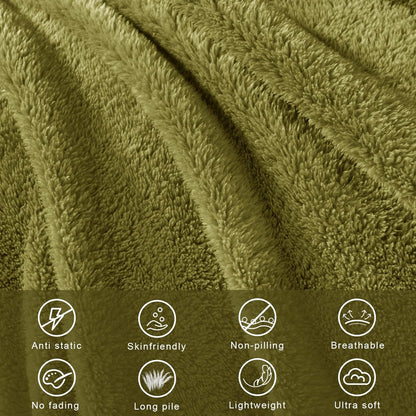 Exclusivo Mezcla Queen Size Flannel Fleece Blanket, Super Soft Velvet Plush Bed Blanket, Fuzzy Cozy and Warm for All Seasons, 90x90 Inches, Olive Green