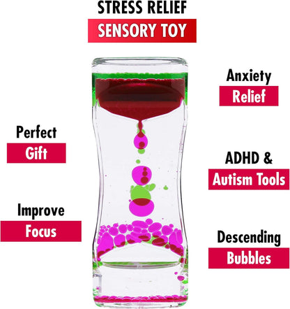 Liquid Motion Bubbler Sensory Toys – 2 Pc Set Bundle Stretchy String Fidget Toys Timer for Stress Relief and Anxiety Relief, Water Oil Toy for Hyperactivity Relaxation figit Fuchsia