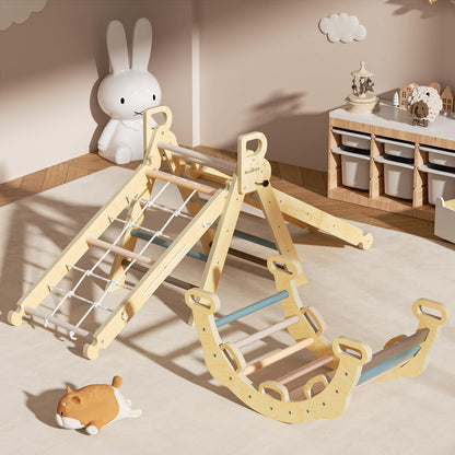 BlueWood 2025 8-in-1 Pikler Triangle Climbing Set Toddler Toys Indoor Baby Jungle Gym Climber Playground for Kids - Mauve Pink