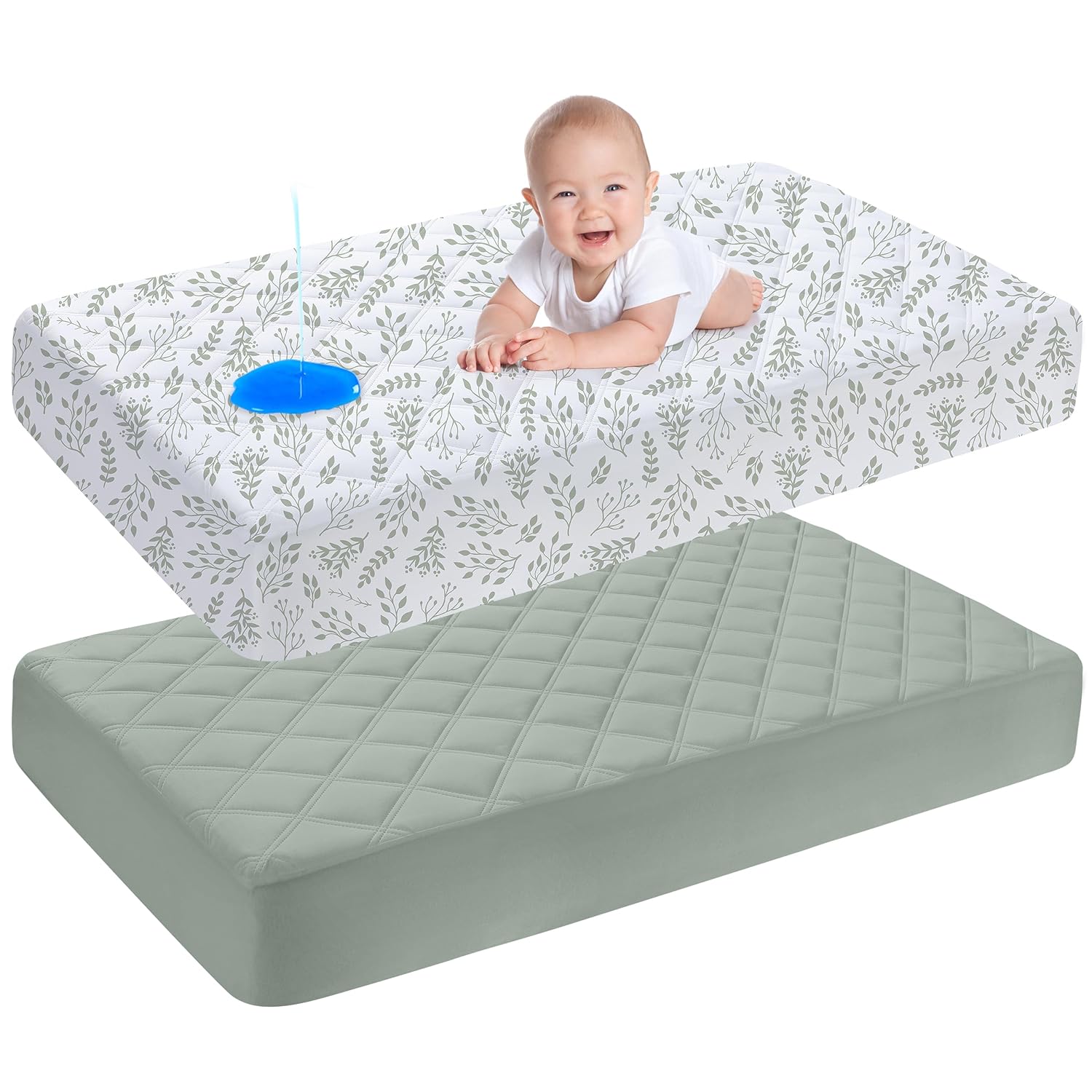 Yoofoss Waterproof Crib Mattress Protector 2 Pack, Quilted Crib Mattress Pad Cover Ultra Soft and