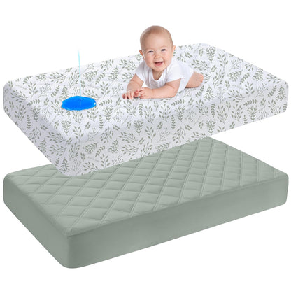 Yoofoss Waterproof Crib Mattress Protector 2 Pack, Quilted Crib Mattress Pad Cover Ultra Soft and