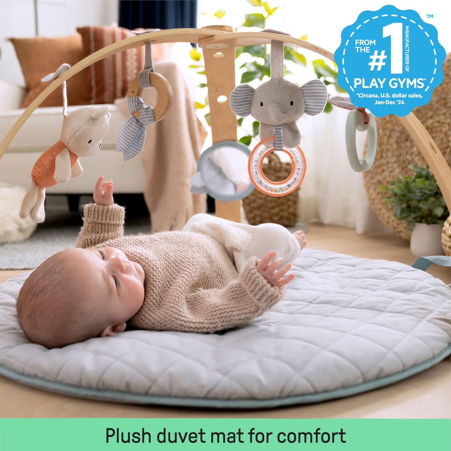 Ingenuity Cozy Spot Reversible Duvet Activity Gym & Play Mat with Wooden Toy bar - Loamy, Newborn