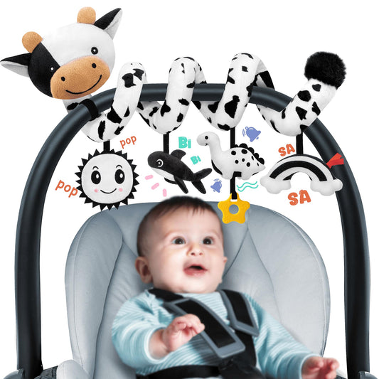 Spiral Car Seat Baby Toys 0-6 Months, Infant Carseat High Contrast Sensory Toys Hanging Stroller