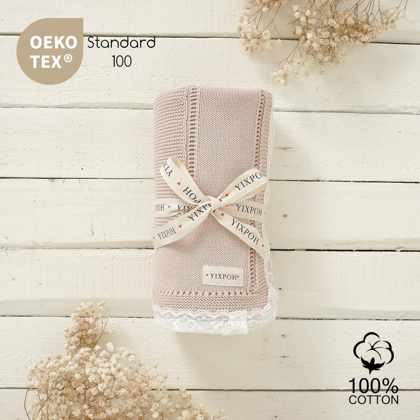 100% Organic Cotton Baby Blanket Knitted Softer Receiving Swaddle Warm Cozy Cuddle Crib Blanket for