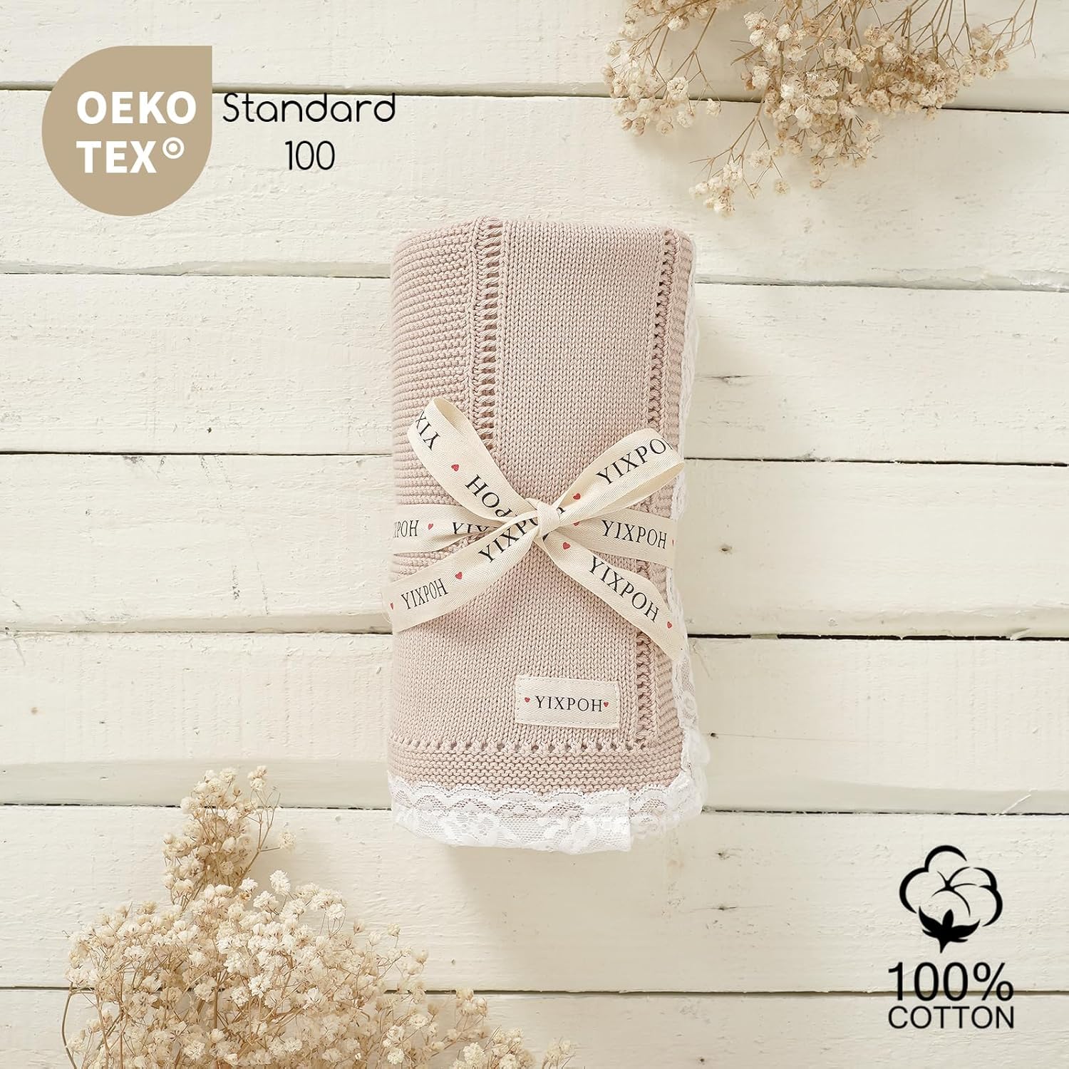 100% Organic Cotton Baby Blanket Knitted Softer Receiving Swaddle Warm Cozy Cuddle Crib Blanket for
