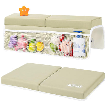 URMYWO Bath Kneeler and Elbow Rest Pad Set - 1.5" Thick Baby Bath Kneeler Pads with Toys Organizer