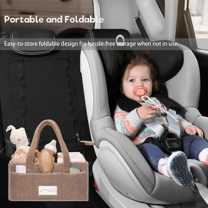 luxury little Diaper Caddy Organizer, Large Cotton Rope Nursery Baby Basket, Changing Table Organizer for Baby Diaper Storage, Portable Car Organizer with Removable Divider (Light Brown)