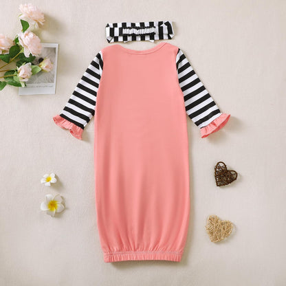 AMAWMW Newborn Baby Girl Little Sister Sleeper Gown Stripe Long Sleeve Nightgown Pajamas Gifts Stuff Essential Outfit