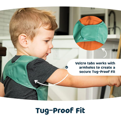 Tiny Twinkle Mess Proof Apron Bibs - 2 Pack Waterproof & Lightweight Baby Bibs for Led Weaning | 100% Recycled Polyester, Easy Clean & Machine Washable (Sage Charcoal, Large 2-4 Years)