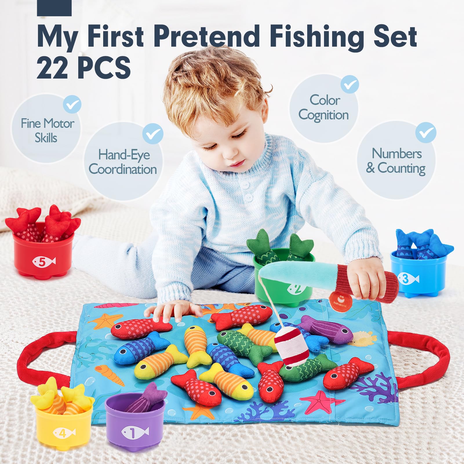 hahaland Montessori Toys for 1 Year Old Boy Girl Birthday Gift-Fishing Game