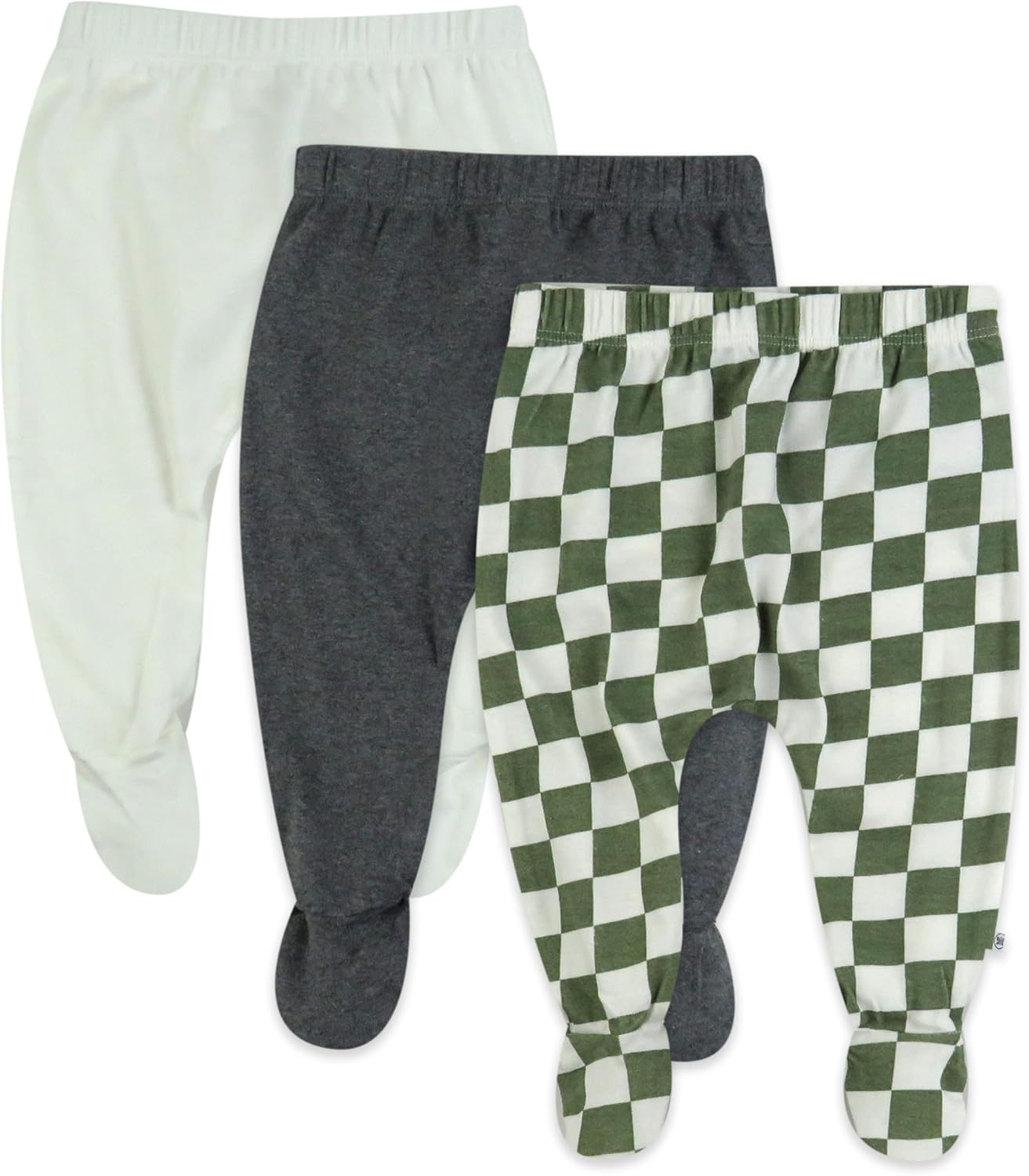 HonestBaby 3-pack Footed Pants Roomy Fit Pull on Bottoms 100% Organic Cotton for Infant Baby Boys, Girls, Unisex