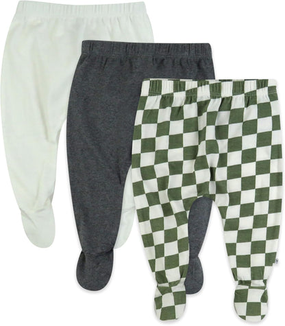 HonestBaby 3-pack Footed Pants Roomy Fit Pull on Bottoms 100% Organic Cotton for Infant Baby Boys, Girls, Unisex