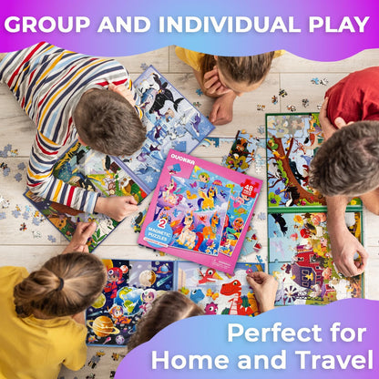 QUOKKA Magnetic Puzzles for Kids Ages 4-6 - 2x48 Travel Puzzle Games for Toddlers 3-5 Years Old - Car Activities Toy for Boys and Girls 2-4 yo - Unicorns & Mermaid Learning Magnet for Road Trip