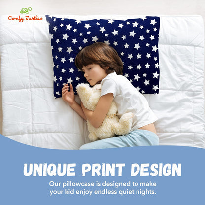 Toddler Pillowcase 13x18 - Cotton Toddler Pillowcase Star, Kids Galaxy Pillow Case for Boys, Baby Boy Travel Pillow Case Cover - Navy Blue Stars