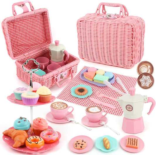 Afternoon Tea Toys Set Pretend Play Food Toys for Toddler Girls, Party Tea Playset Toy Gifts for 3 4 5 6 Year Old Girl Boy Kids Toddlers