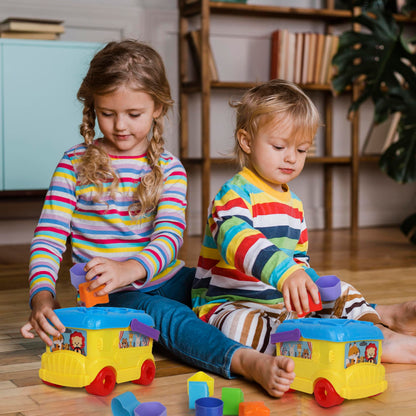 Playkidiz Bus Shape Sorter Toy - Kids Block Sorter with 16 Colorful Shapes - Sorting Toys for