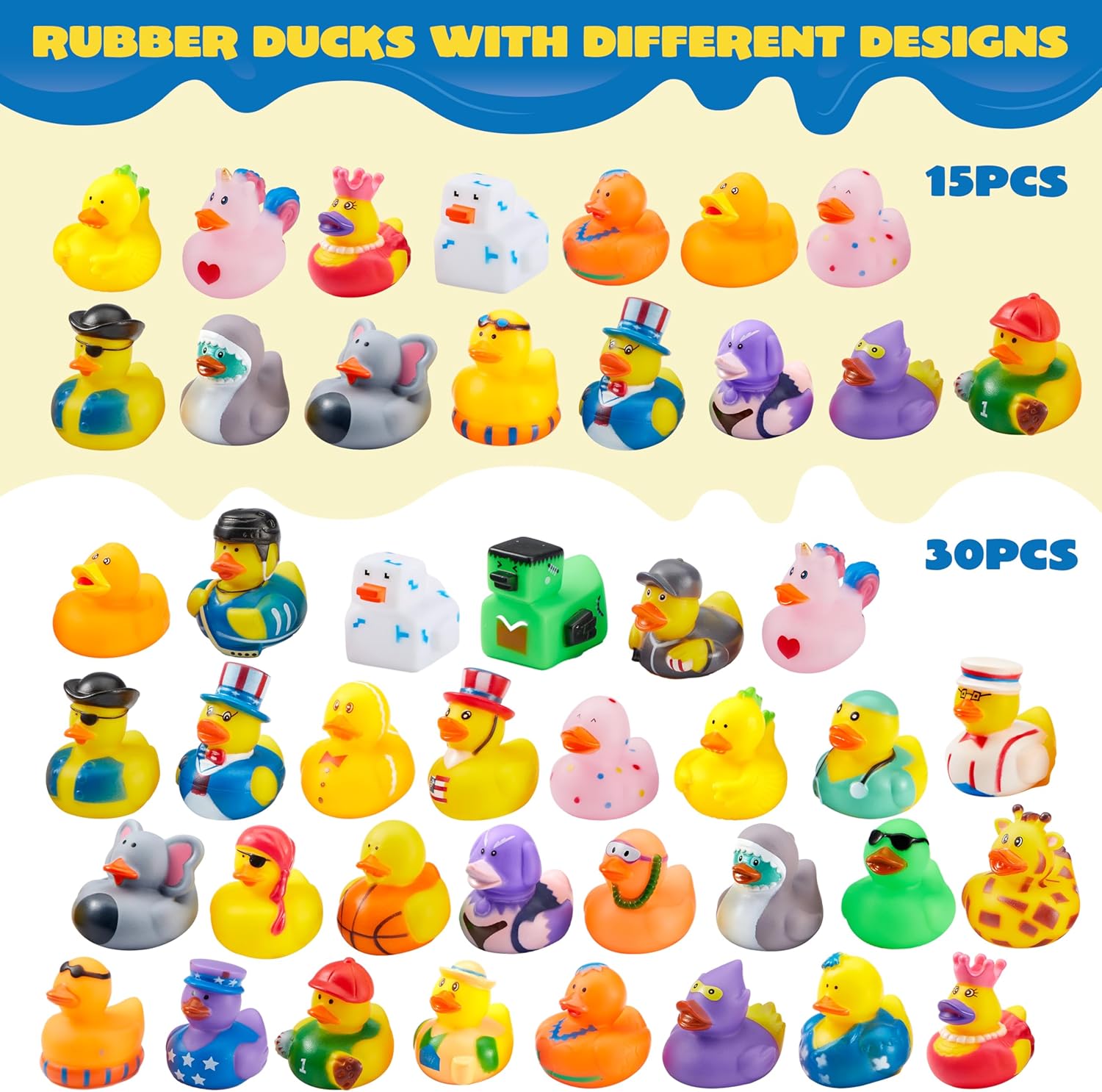 JOYIN 120 Pcs Rubber Ducks, Random Assortment Ducks Bulk with Mesh Carry Bag, Mini Rubber Duckies