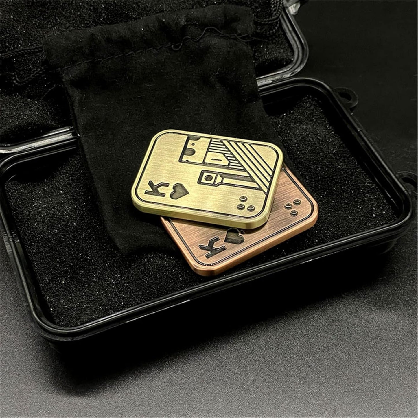 Metal Poker Fidget Slider EDC Adult Fidget Toys ADHD Tool Anxiety Stress Relief Toys Office Desk Toys Gifts for Boyfriend and Father (Copper Skull)