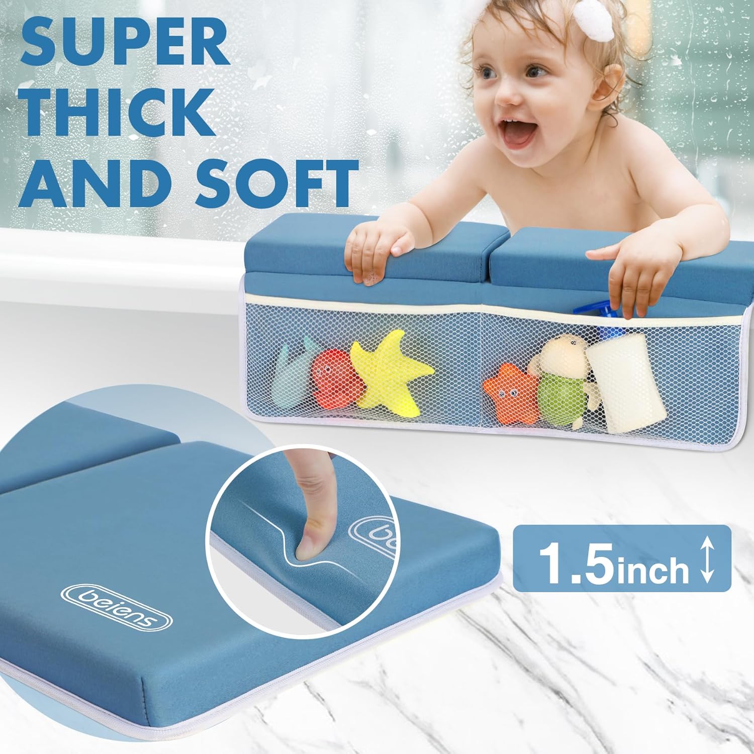 beiens Bath Kneeler and Elbow Rest Pad Set - 1.5'' Comfortable Thick Baby Bath Kneeler Pads, Quick