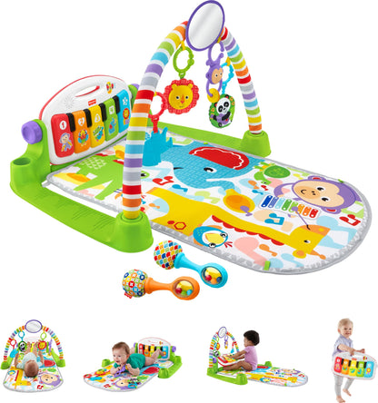 Fisher-Price Baby Playmat Deluxe Kick & Play Piano Gym for Learning & 2 Maracas Soft Rattles for