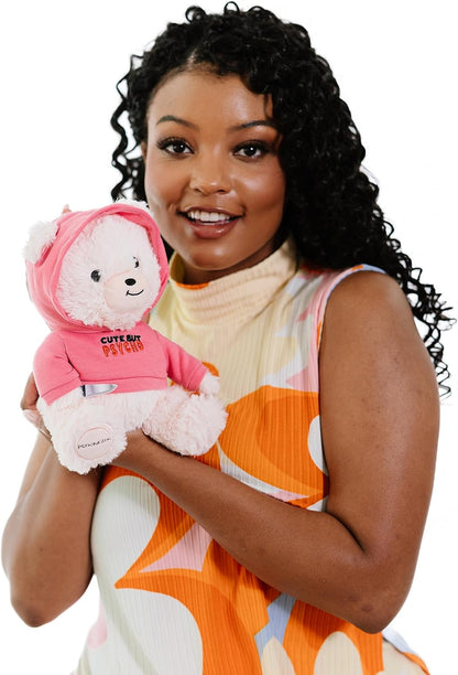Cute but Pyscho Unbearable Plushie, Comical Plush Teddy Bear Collectible, Funny Pun Meme Gag Gift, White Elephant, Stocking Stuffer,Emotional Support, Fun Desk Accessory, Weighted Base for Display