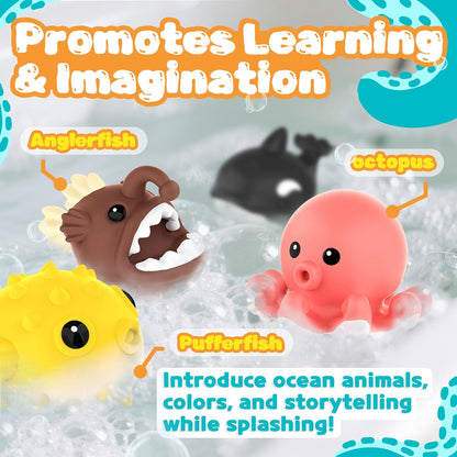 8 PCS Ocean Animal Bath Toys Mold Free Infant Bath Tub Toys for 12 Months - No Hole Bathtub Toys