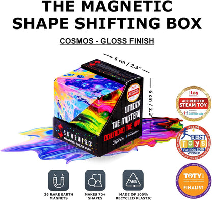 SHASHIBO Shape Shifting Box - Award-Winning, Patented Fidget Cube w/ 36 Rare Earth Magnets - Transforms Into Over 70 Shapes, Download Fun in Motion Toys Mobile App (Holographic - Cosmos)