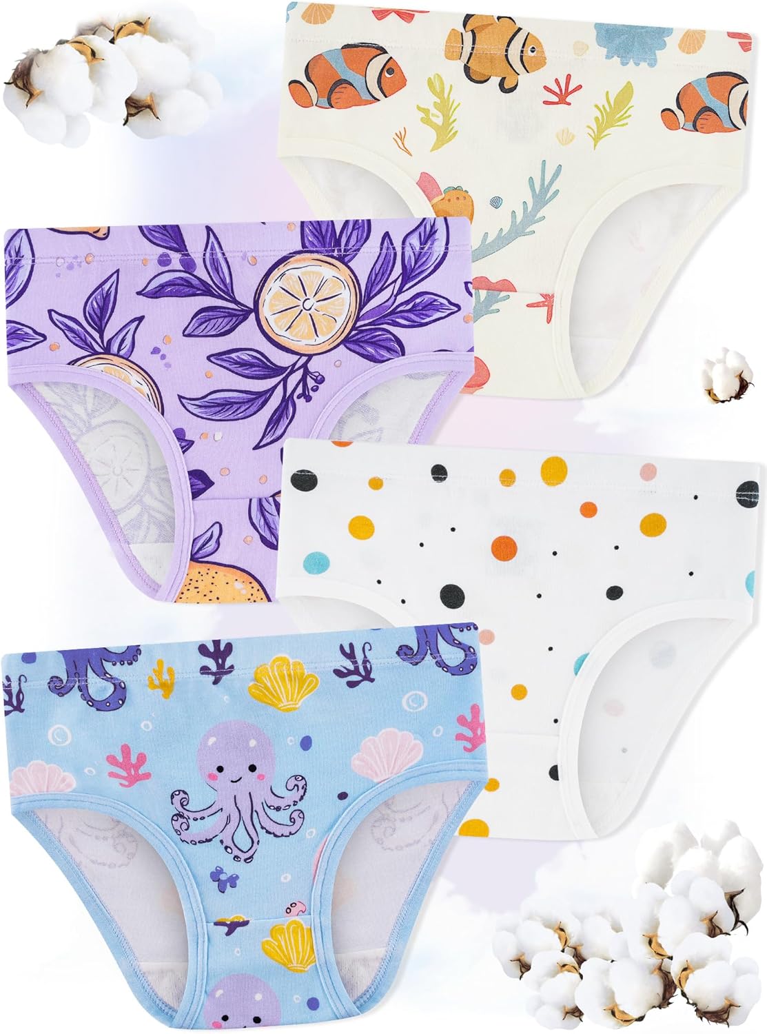 Girls' Underwear,Soft Cotton Tagless Panties for Toddlers' & Little Kids Comfort,Breathable Briefs,8-Pack