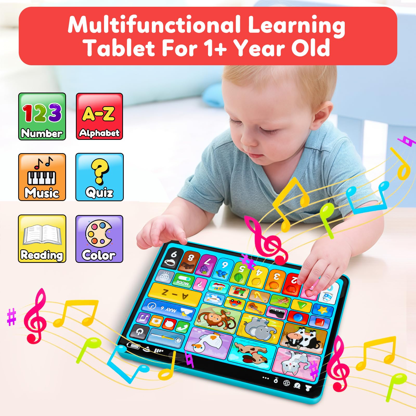 Peacurh Trilingual Learning Toy Tablet with Music & Sound, Montessori Speech Musical Therapy Toys